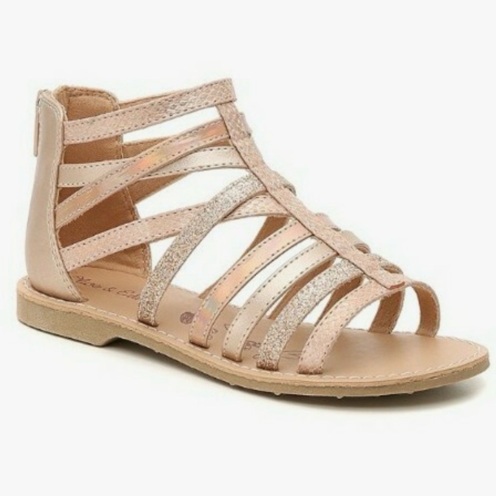 Olive & Edie Kids Strappy Gladiator Open Toe Zipper Flat Sandals, Blush Size 4